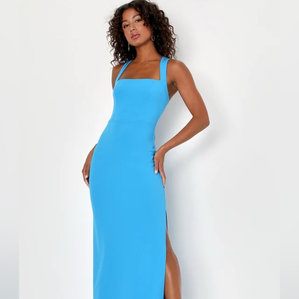 Lulu’s Glamorous Dedication Blue Sleeveless Column Maxi Dress